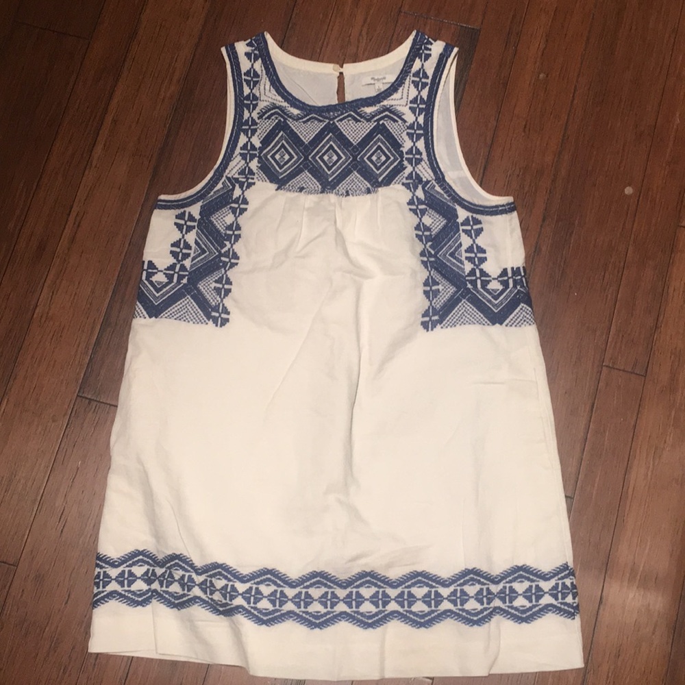 Madewell off white and blue embroidered dress